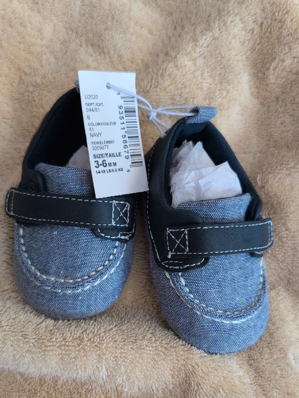 Baby Navy Moccasin Walker Shoes with Velcro Strap